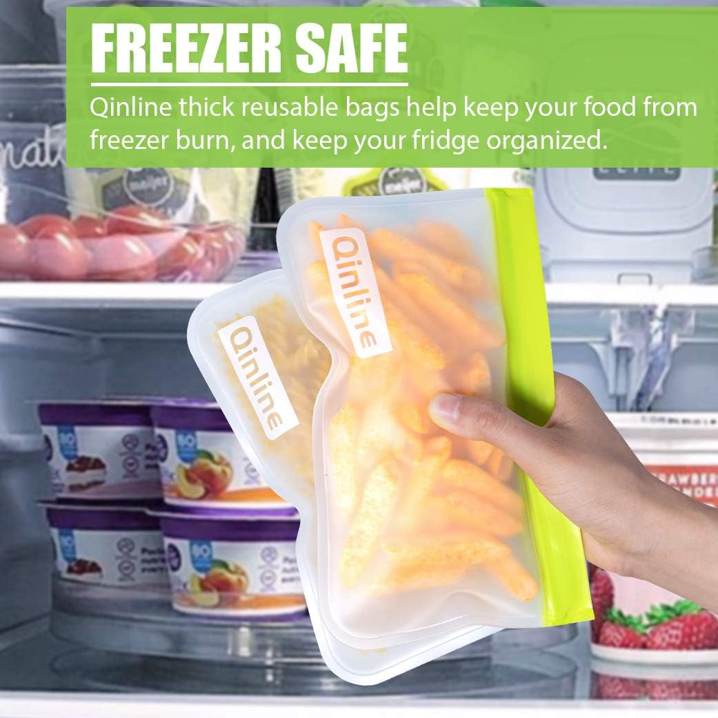 Reusable Food Storage Bags - 10 Pack BPA FREE Flat Freezer Bags(2 Reusable Gallon Bags + 4 Leakproof Reusable Sandwich Bags + 4 Food Grade Kids Snack Bags) Resealable Lunch Bag for Meat Fruit Veggies