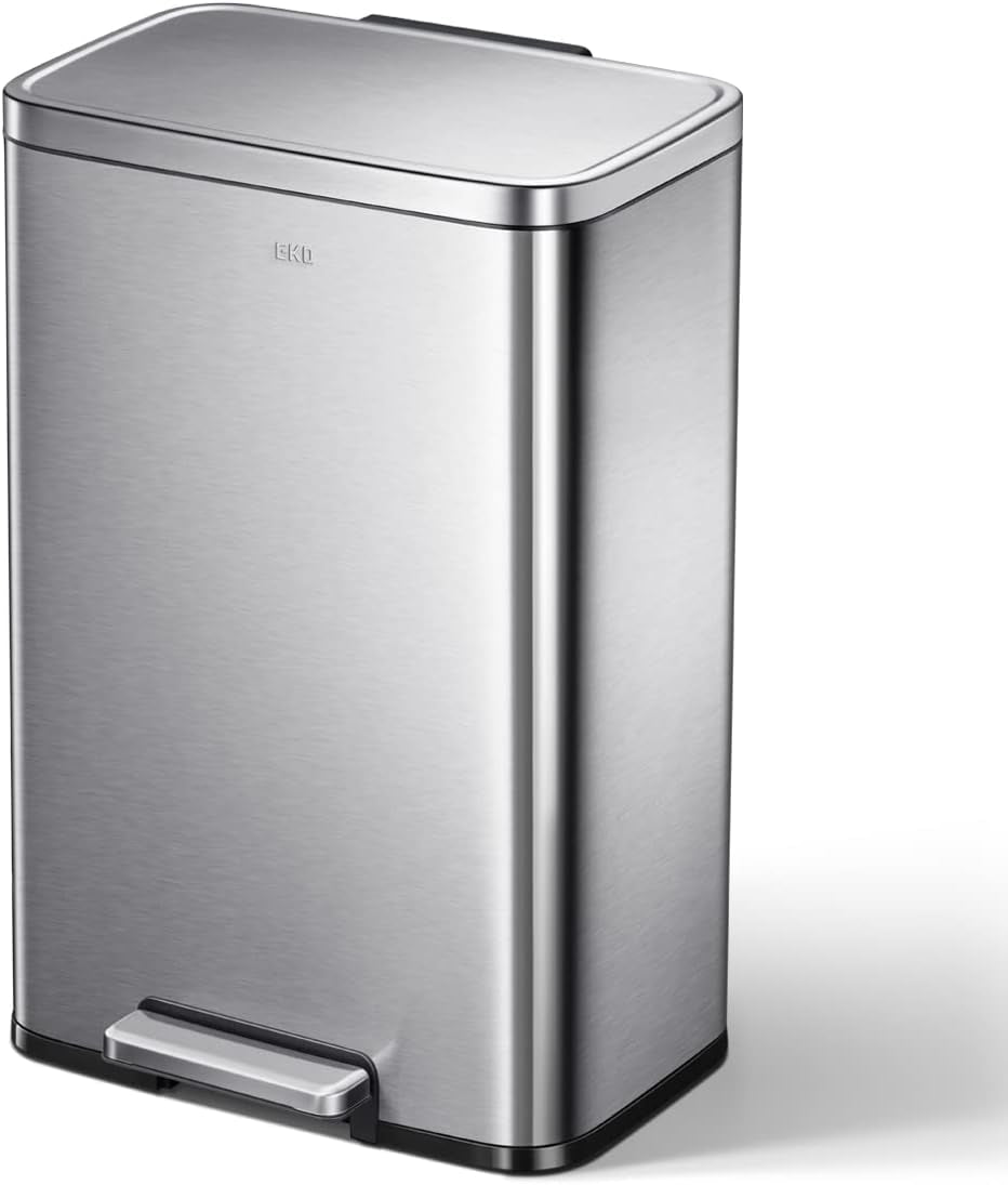Madison Brushed Stainless 50 Liter/13.2 Gallon Step Trash Can with Inner Liner - Fingerprint Resistant Finish