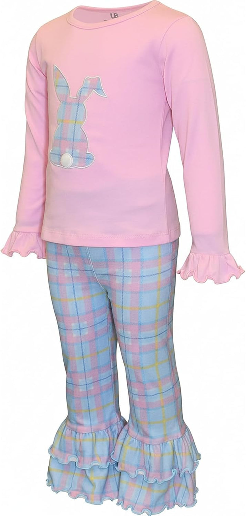 Girls Easter Bunny Plaid 2 Piece Ruffle Legging Outfit