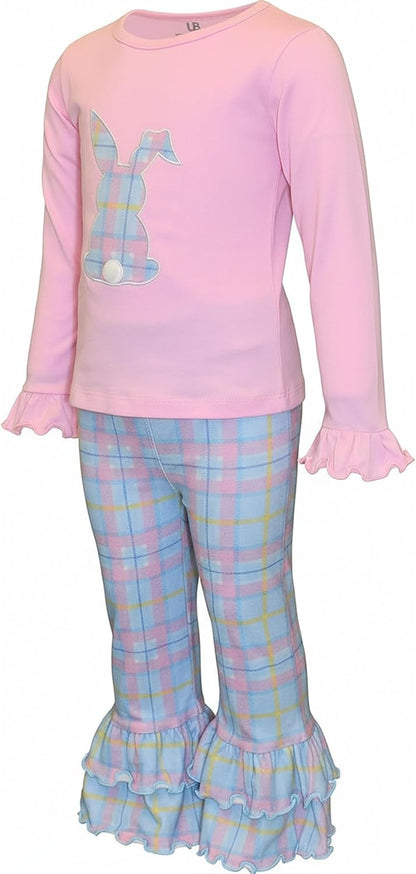 Girls Easter Bunny Plaid 2 Piece Ruffle Legging Outfit