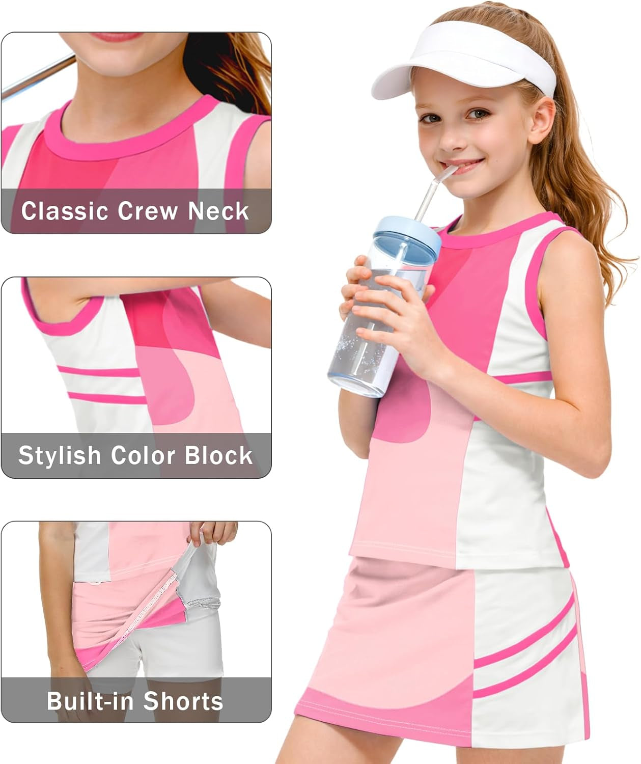 Girls Tennis Golf Outfit Tank Top and Skirt with Shorts Set 4-12 Years