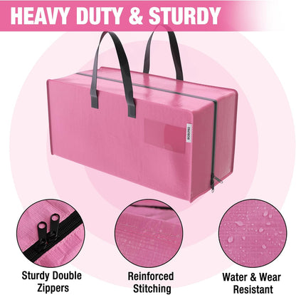 6 Pack Extra Large Moving Bags with Zippers & Carrying Handles Backpack Straps, Heavy-Duty Storage Tote for Space Saving Moving Storage - Pink