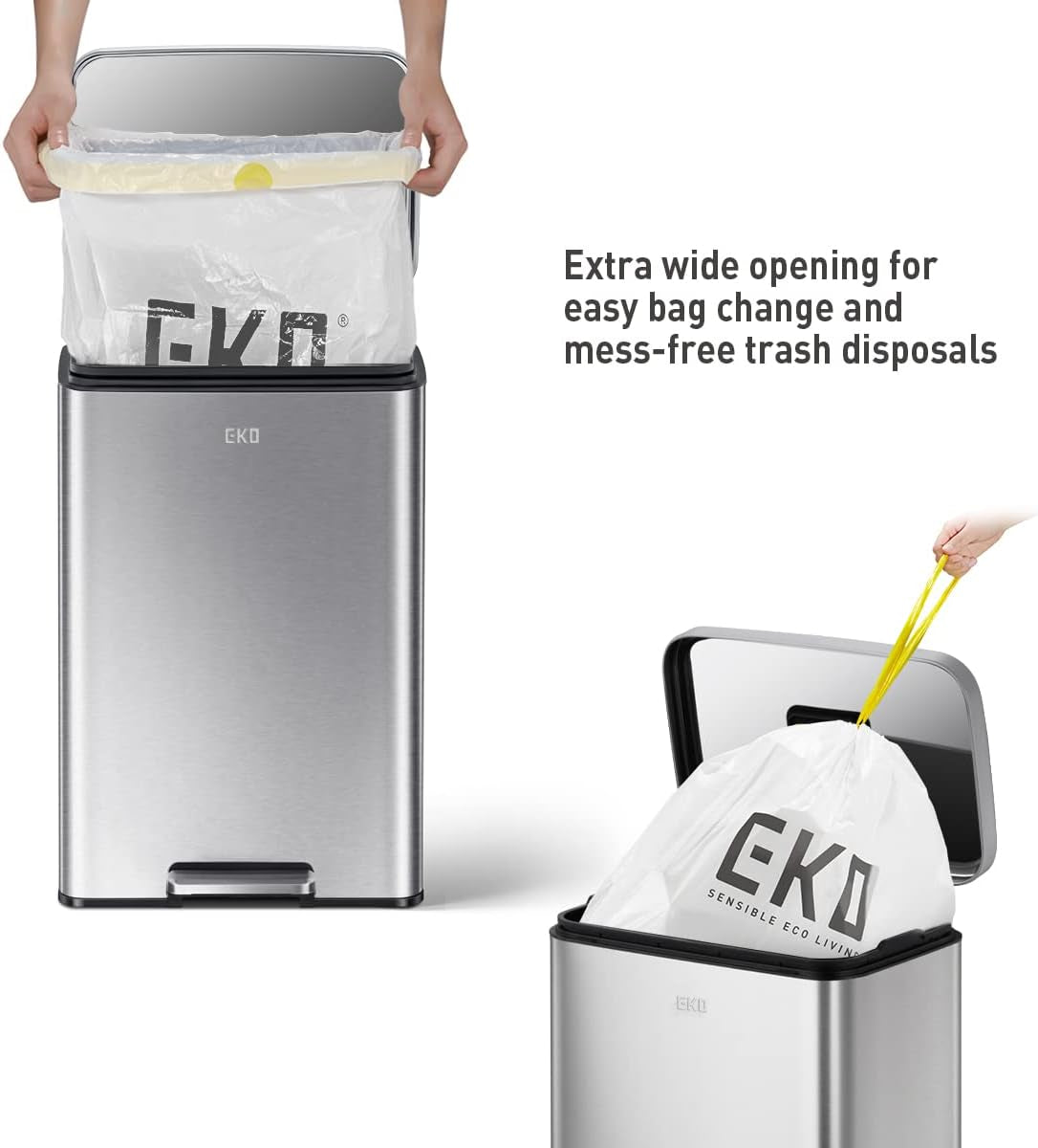 Madison Brushed Stainless 50 Liter/13.2 Gallon Step Trash Can with Inner Liner - Fingerprint Resistant Finish