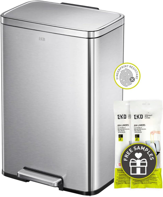 Madison Brushed Stainless 50 Liter/13.2 Gallon Step Trash Can with Inner Liner - Fingerprint Resistant Finish