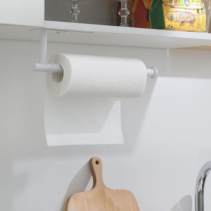 White Paper Towel Holder - under Cabinet Paper Towel Holder for Kitchen, Adhesive Paper Towel Roll Rack for Bathroom Towel, Wall Mounted Matte Black Paper Towel Rack, SUS304 Stainless Steel