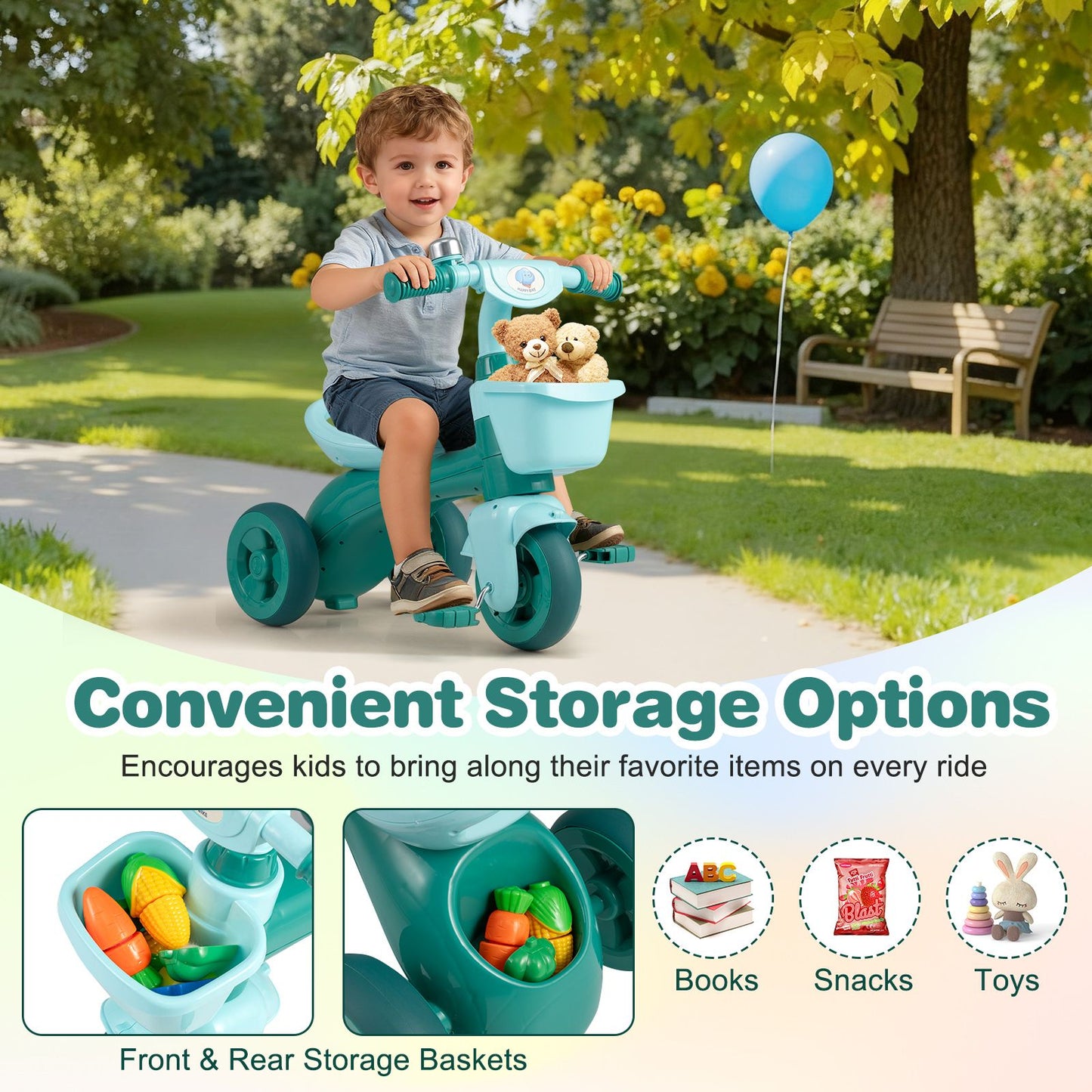 3-Wheel Children Balance Bike with Ergonomic Seat and Non-Slip Handle