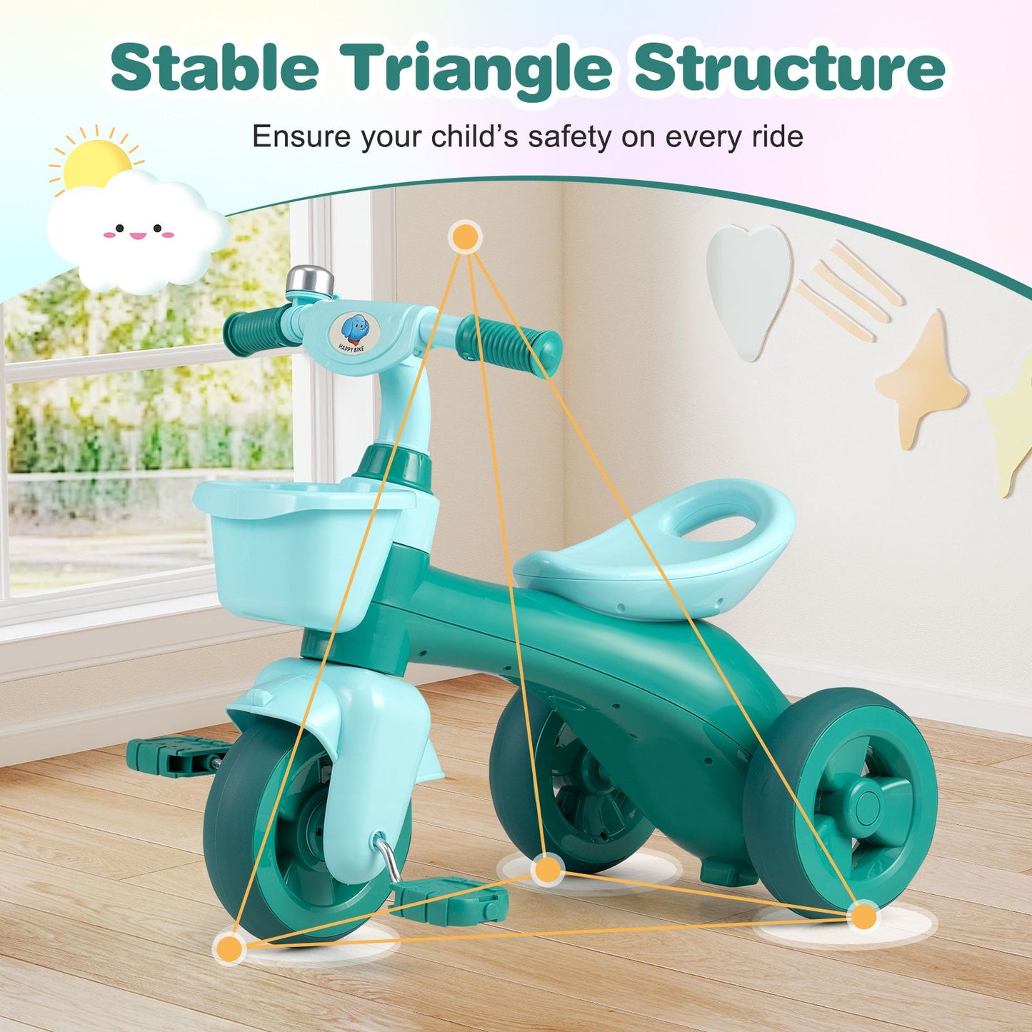 3-Wheel Children Balance Bike with Ergonomic Seat and Non-Slip Handle
