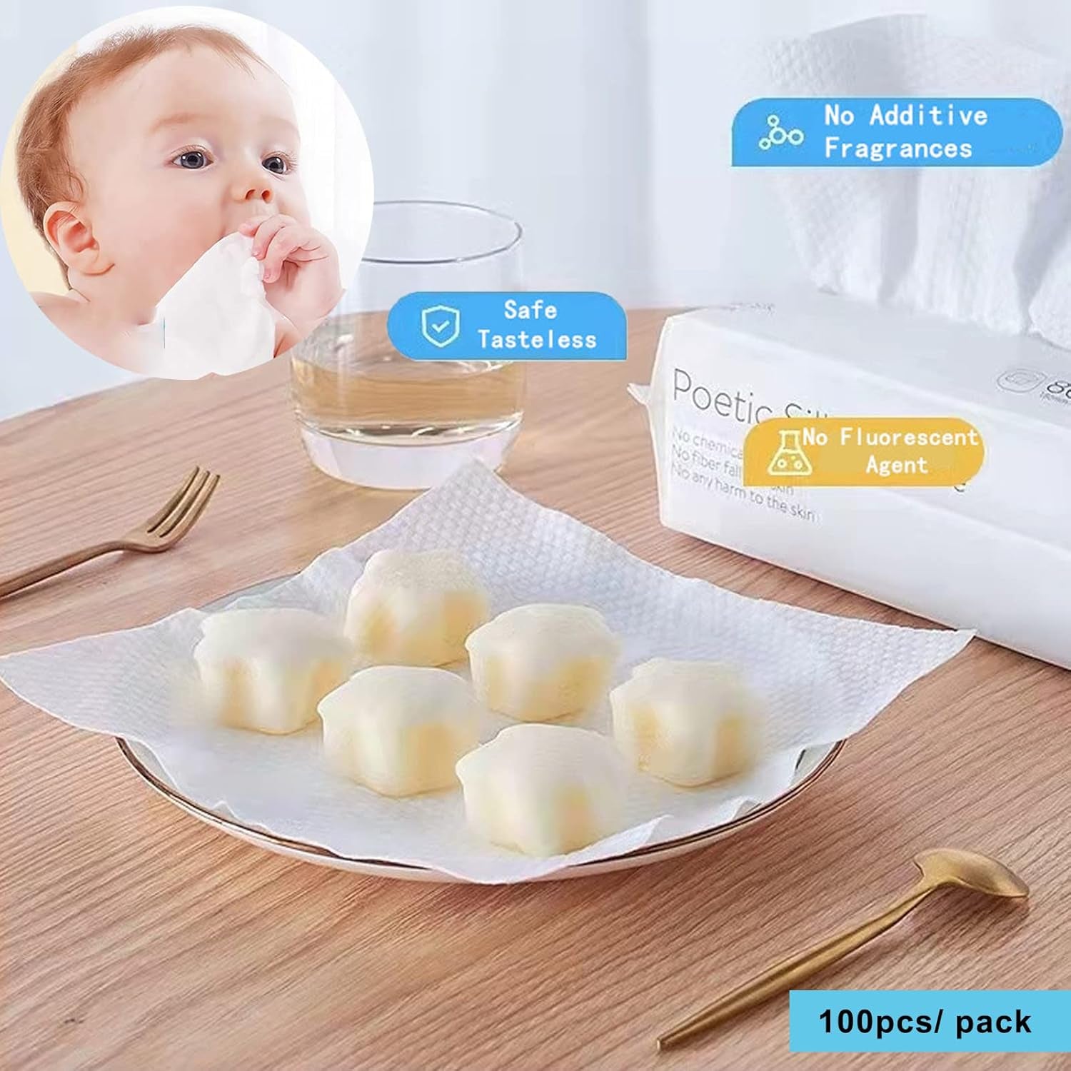 Disposable Face Towel, Cotton Tissue Soft Dry Wipes for Women, Simple Cleaning Facial Tissues Dry Wet Dual Portable Use for Sensitive Skin & Baby & Makeup Remover & Personal Care (6 PACK=600PCS)