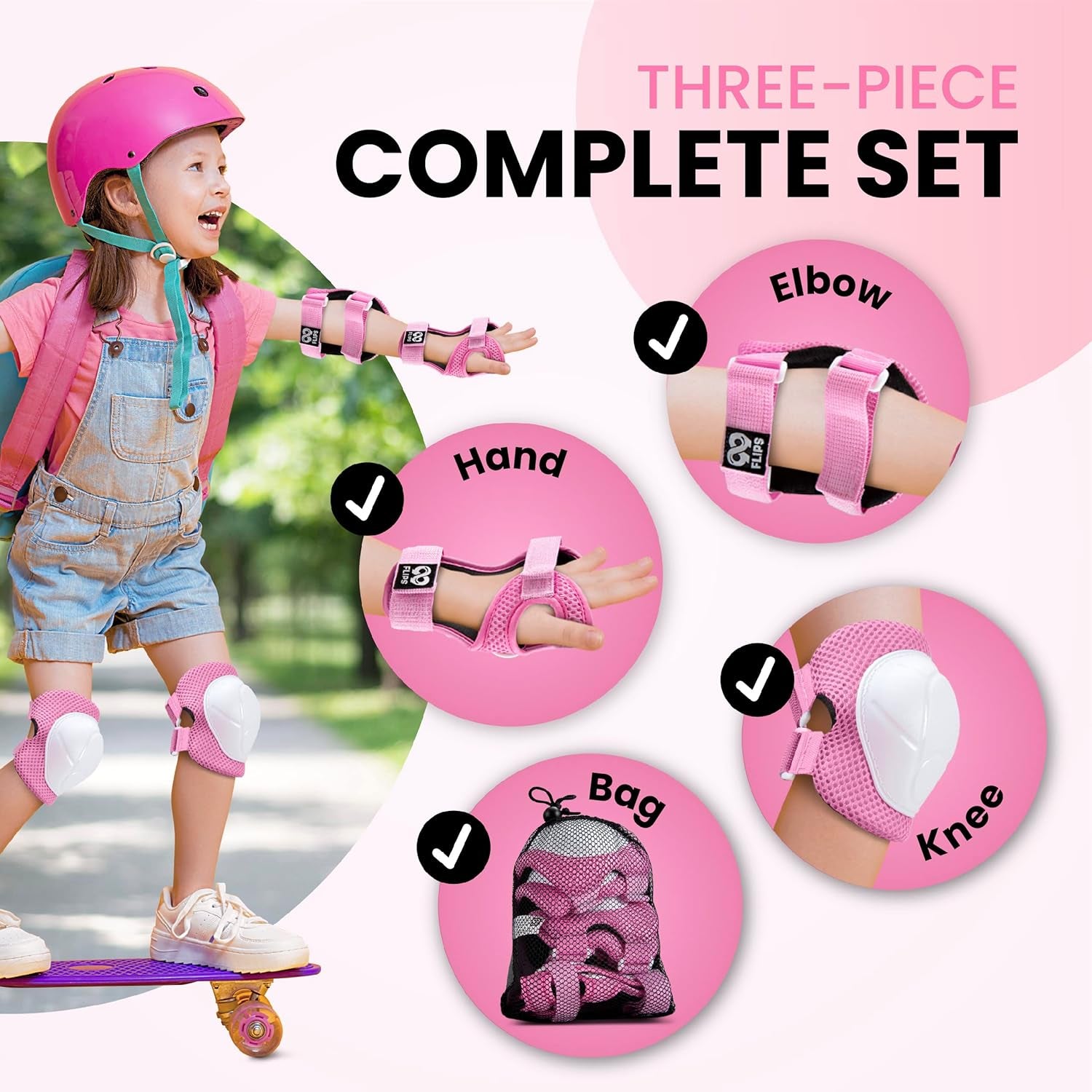 Kids Knee and Elbow Pads Set - Pink, Size SM - Toddler Skating Pads