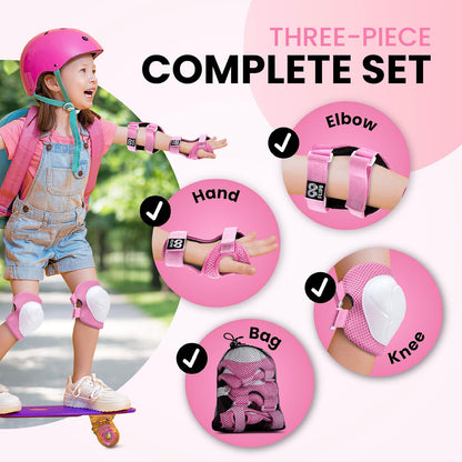 Kids Knee and Elbow Pads Set - Pink, Size SM - Toddler Skating Pads