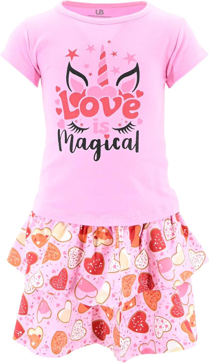 Girls Pink Love Is Magical Unicorn Skirt Set