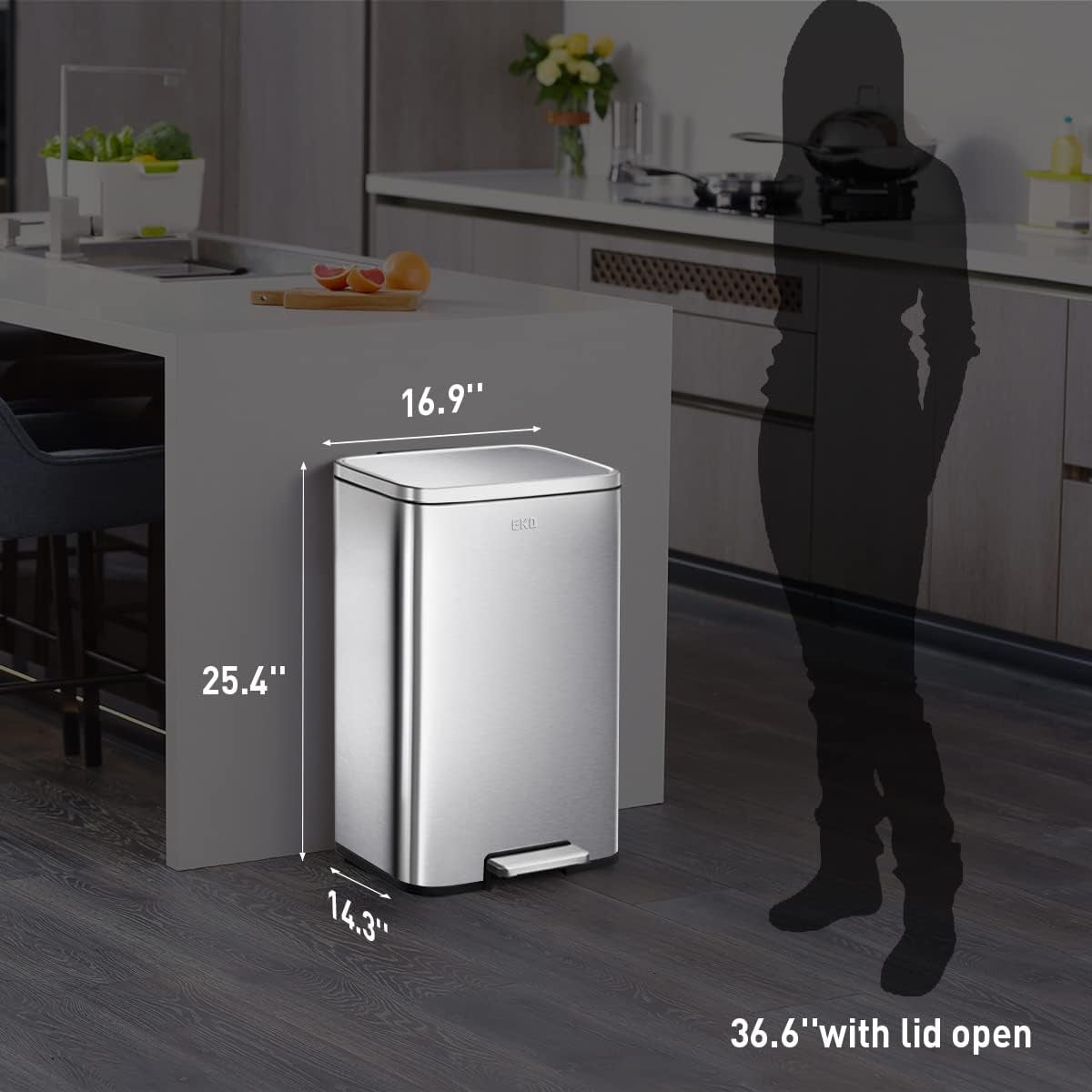 Madison Brushed Stainless 50 Liter/13.2 Gallon Step Trash Can with Inner Liner - Fingerprint Resistant Finish