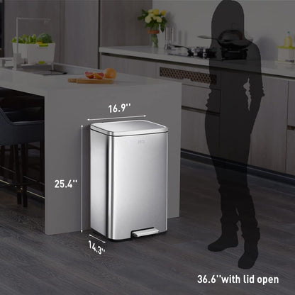 Madison Brushed Stainless 50 Liter/13.2 Gallon Step Trash Can with Inner Liner - Fingerprint Resistant Finish