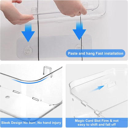 Acrylic Wall Mounted Shower Caddy, Clear, 12.4" X 3.42" X 3.26" Acrylic Shelf, No Drilling Hang Walls Adhesive Shelf, Acrylic Bathroom Shelves with Self Adhesive Tape for Bathroom, Kitchen