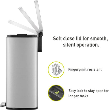 Madison Brushed Stainless 50 Liter/13.2 Gallon Step Trash Can with Inner Liner - Fingerprint Resistant Finish