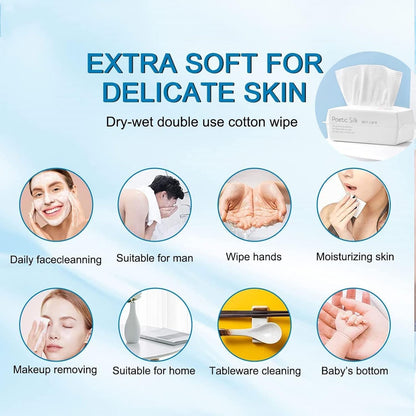 Disposable Face Towel, Cotton Tissue Soft Dry Wipes for Women, Simple Cleaning Facial Tissues Dry Wet Dual Portable Use for Sensitive Skin & Baby & Makeup Remover & Personal Care (6 PACK=600PCS)