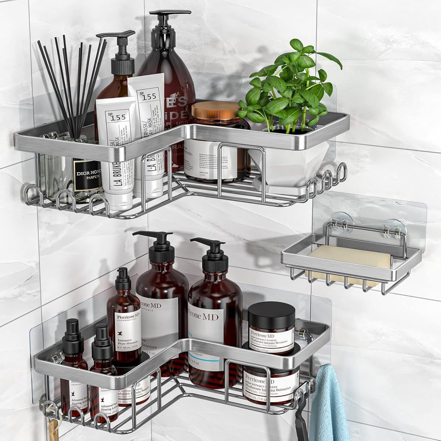 L-Shaped Corner Shower Caddy Set – Rustproof Bathroom Organizer